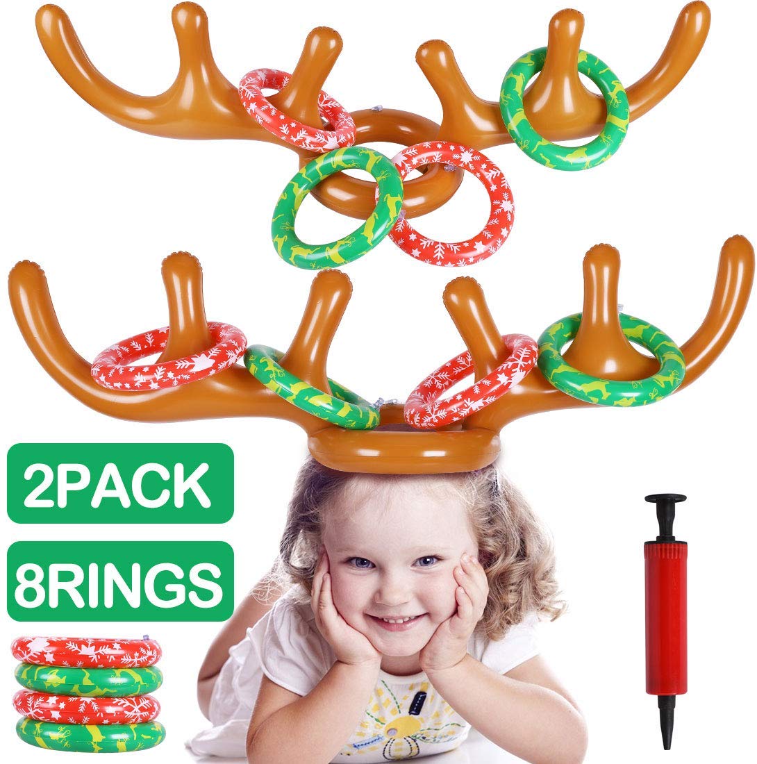 Max Fun Christmas Inflatable Hat Toss Game Pack of 2 for Christmas Kids Party Favors Supplies Outdoor Indoor Ring Toss Game 
